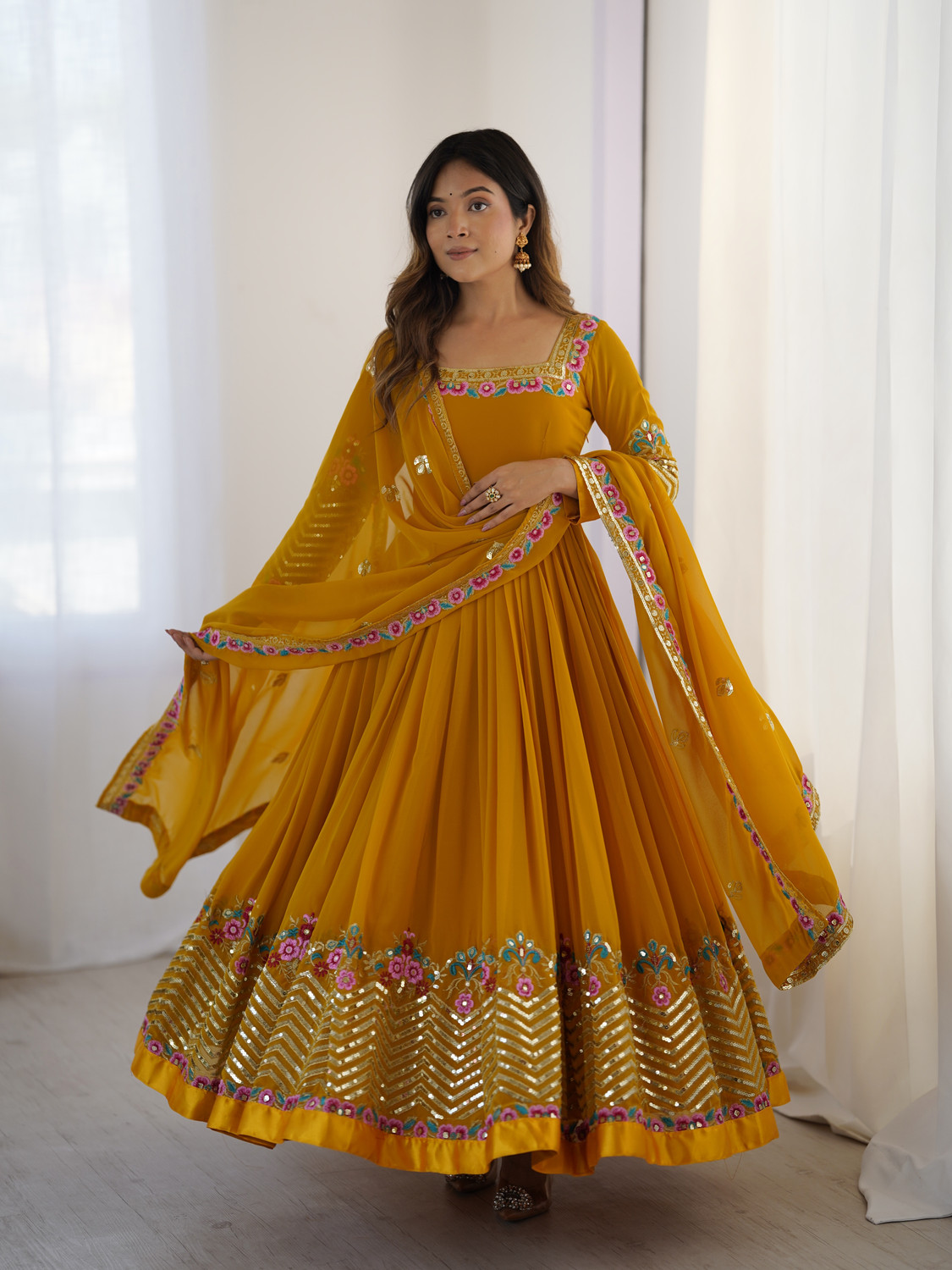 Image of Divastri Embroidered Anarkali Kurta, Bottom & Dupatta Set
