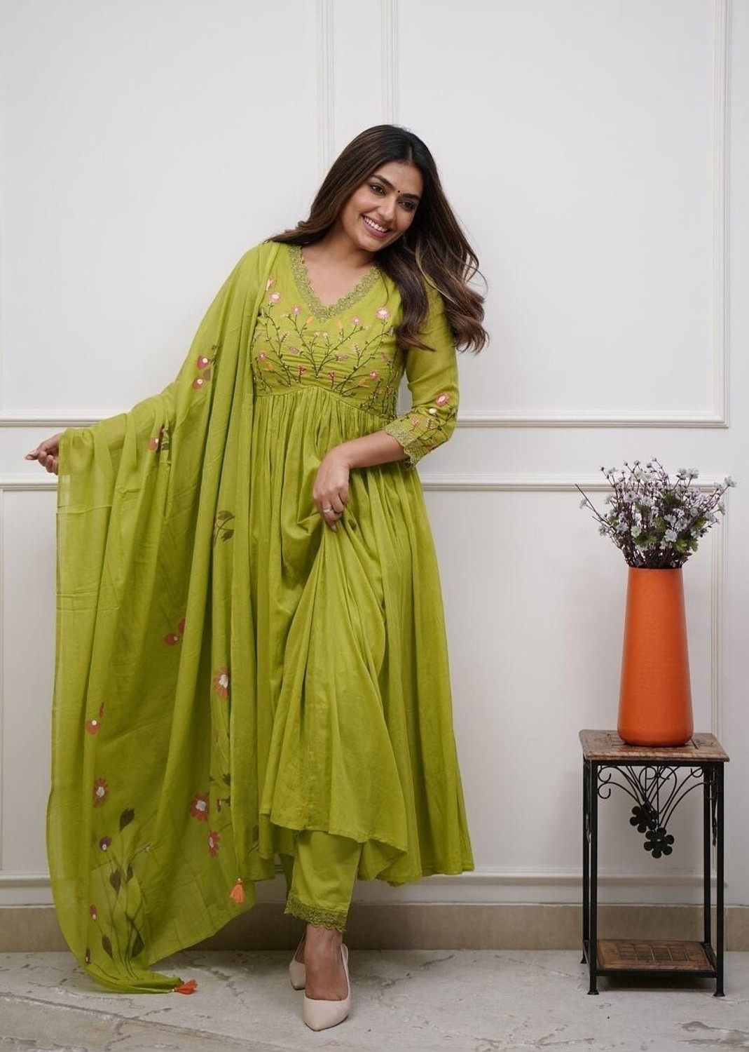Image of SSART Embroidered Anarkali Kurta, Bottom & Dupatta Set