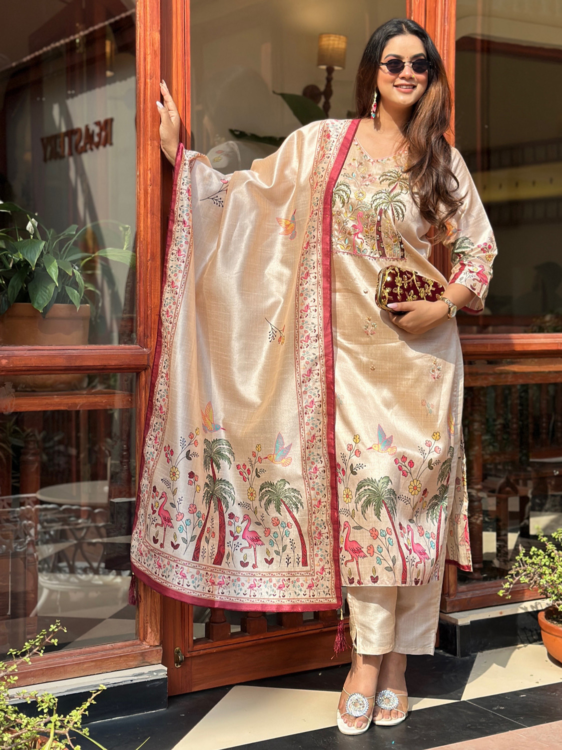 Image of VredeVogel Embroidered Kurta, Trouser /Pant & Dupatta Set