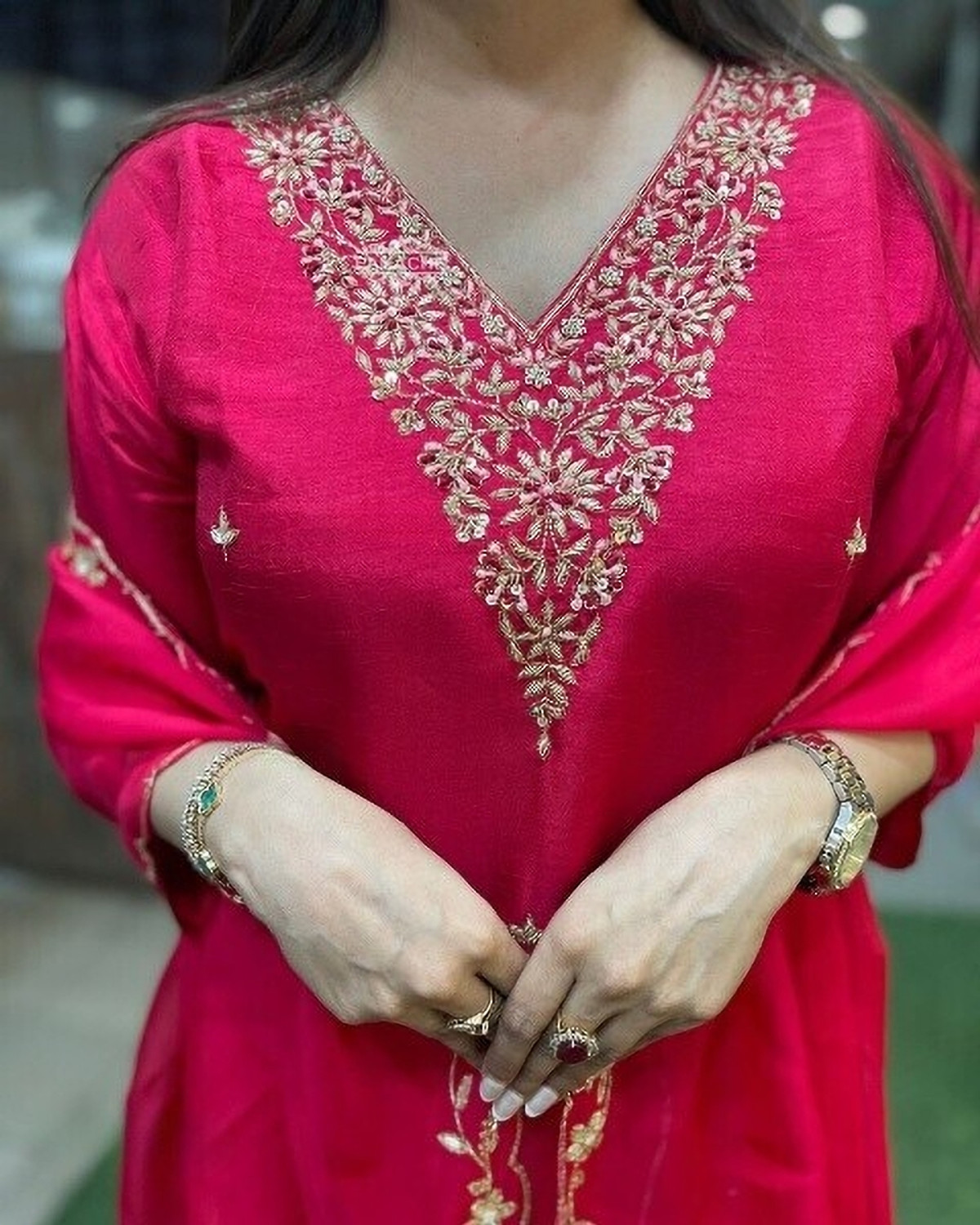 Image of Yipsy Fashion Embroidered Kurta, Palazzo & Dupatta Set