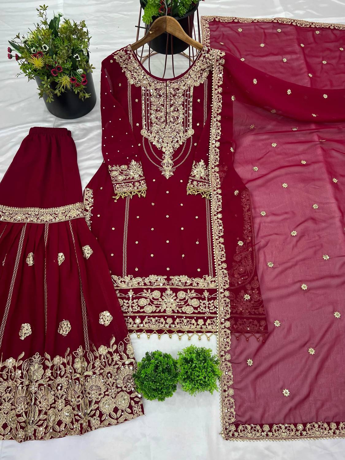 Aksharam Embellished Kurta, Sharara & Dupatta Set