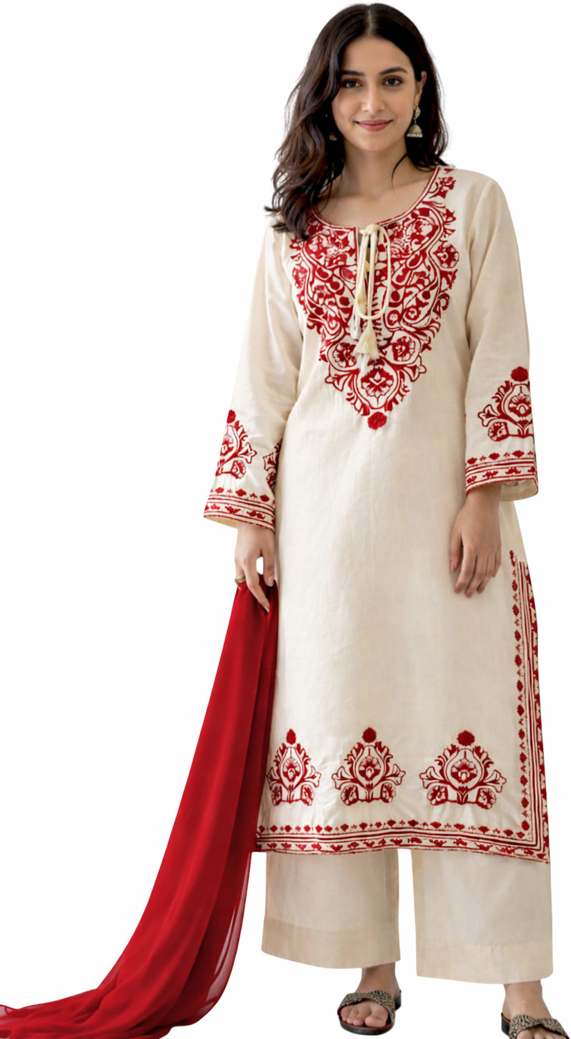 Image of Bivkchop Embroidered Kurta, Trouser /Pant & Dupatta Set