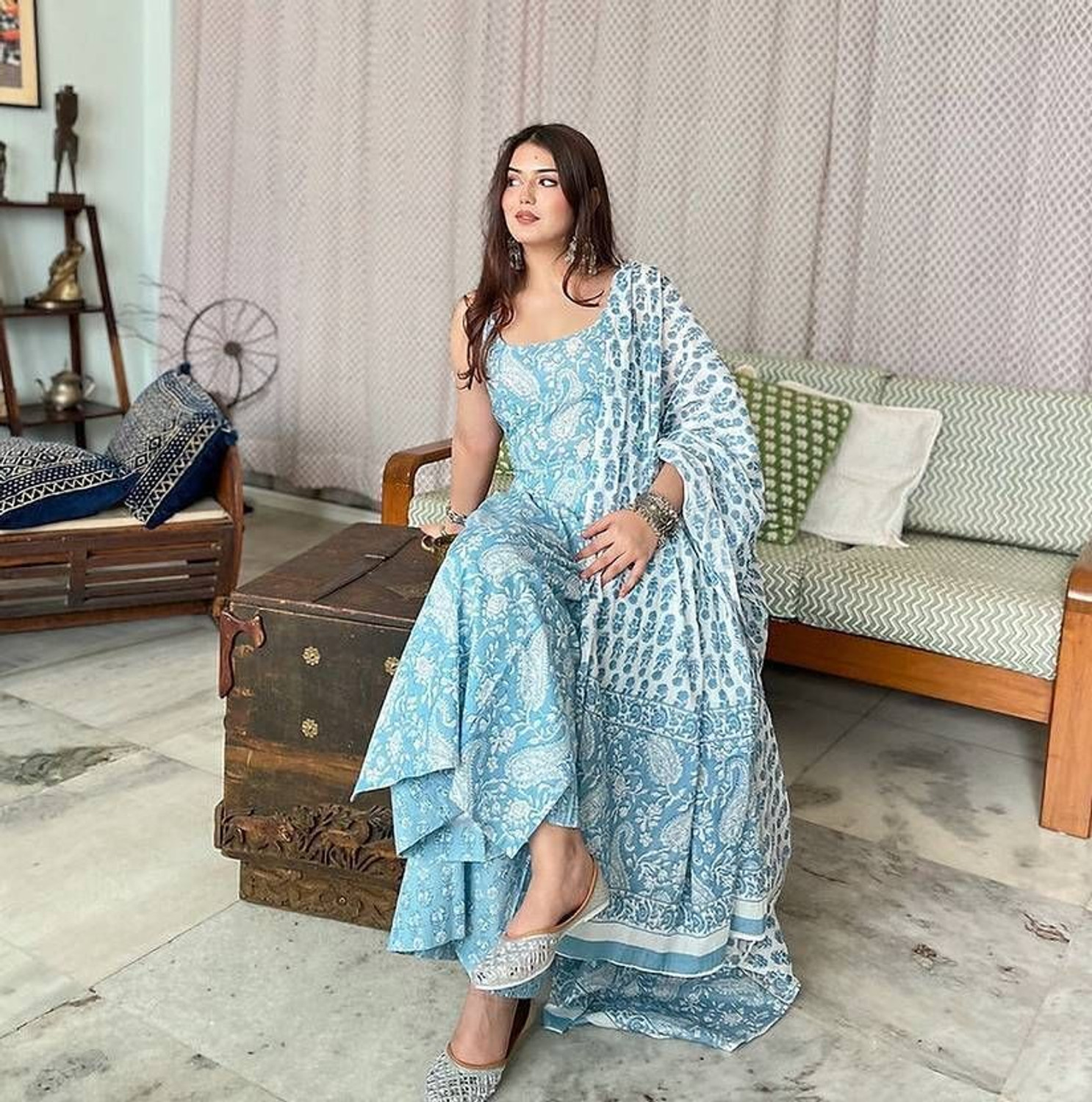 Image of AMEVHI Printed, Paisley Kurta, Palazzo & Dupatta Set