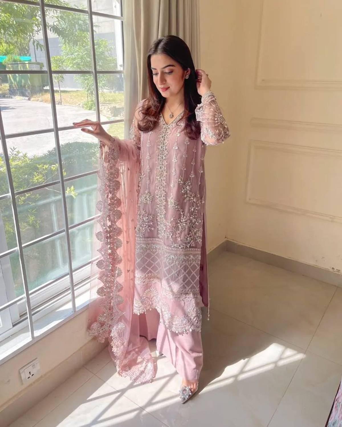 BYRI Embroidered Kurta, Palazzo & Dupatta Set