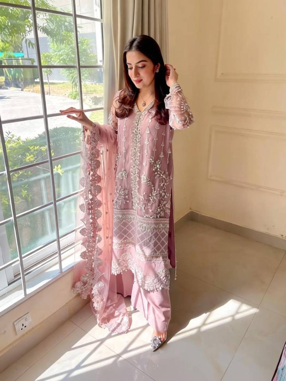 BYRI Embroidered Kurta, Palazzo & Dupatta Set