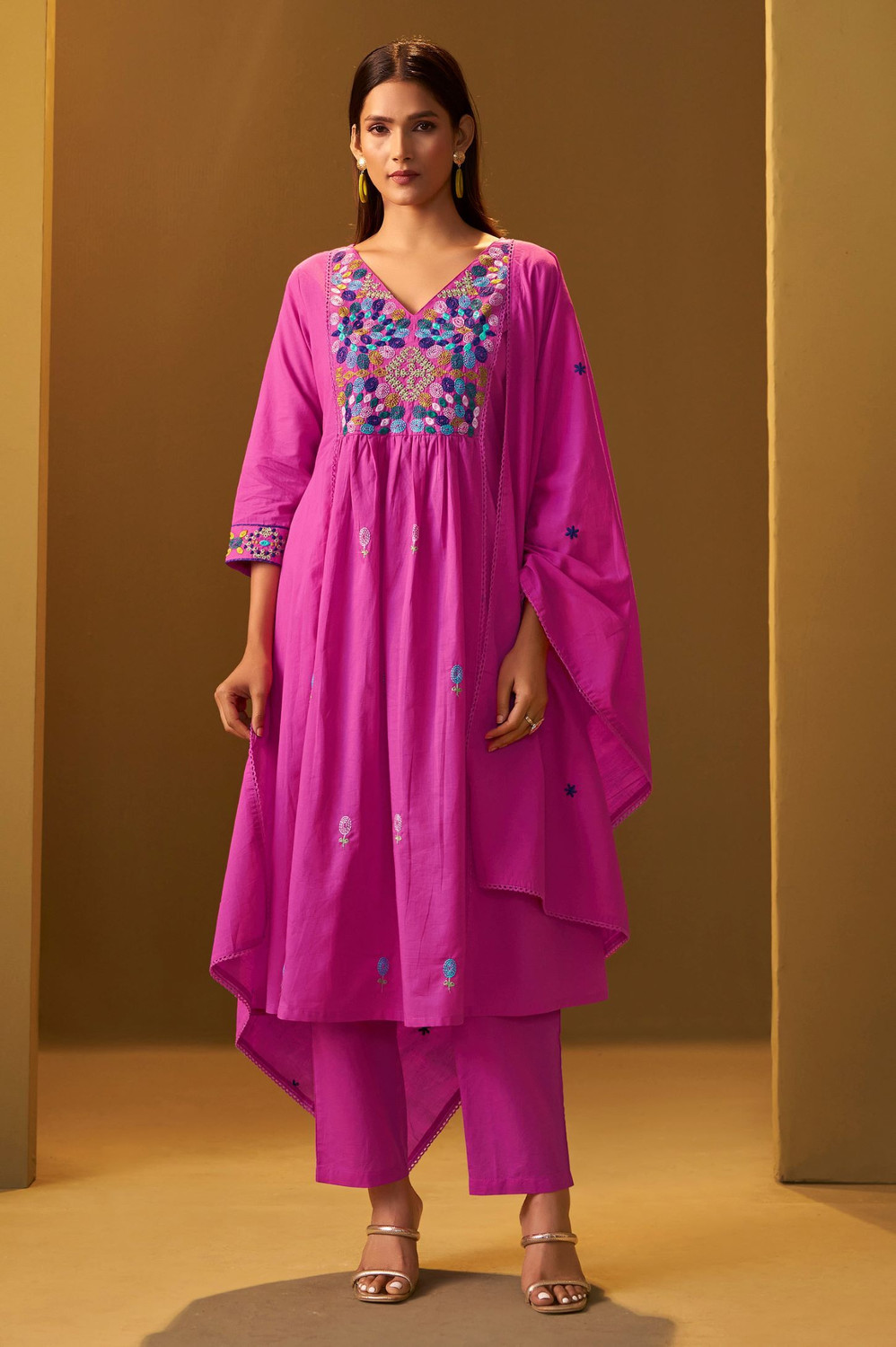 Image of Tasrika Embroidered Kurta, Trouser /Pant & Dupatta Set