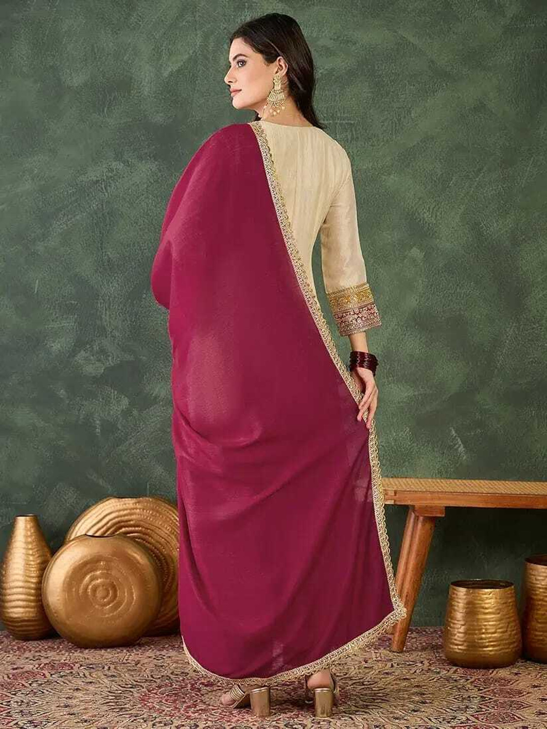 Image of ShreyaFashion Embroidered Anarkali Kurta, Bottom & Dupatta Set