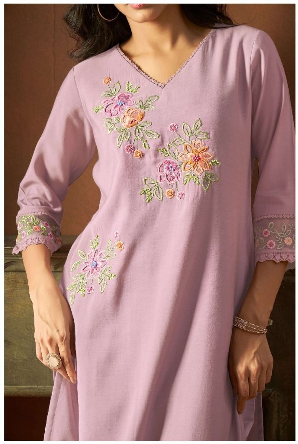 Image of KALKI COLLECTION Embroidered Kurta, Trouser /Pant & Dupatta Set