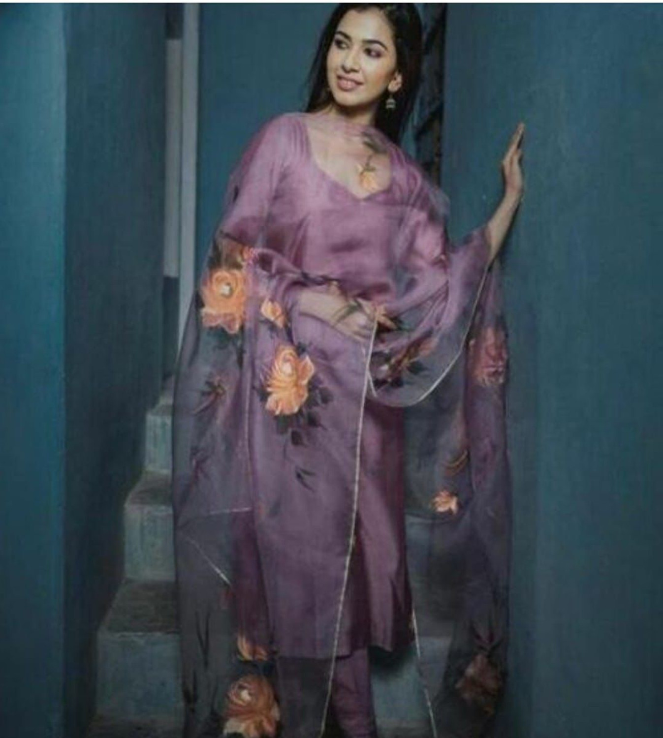 Image of PARNITI Printed Kurta, Palazzo & Dupatta Set