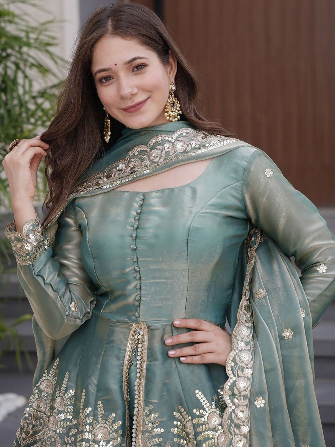 Image of PRAKRUTI ENTERPRISE Embroidered Kurta, Palazzo & Dupatta Set