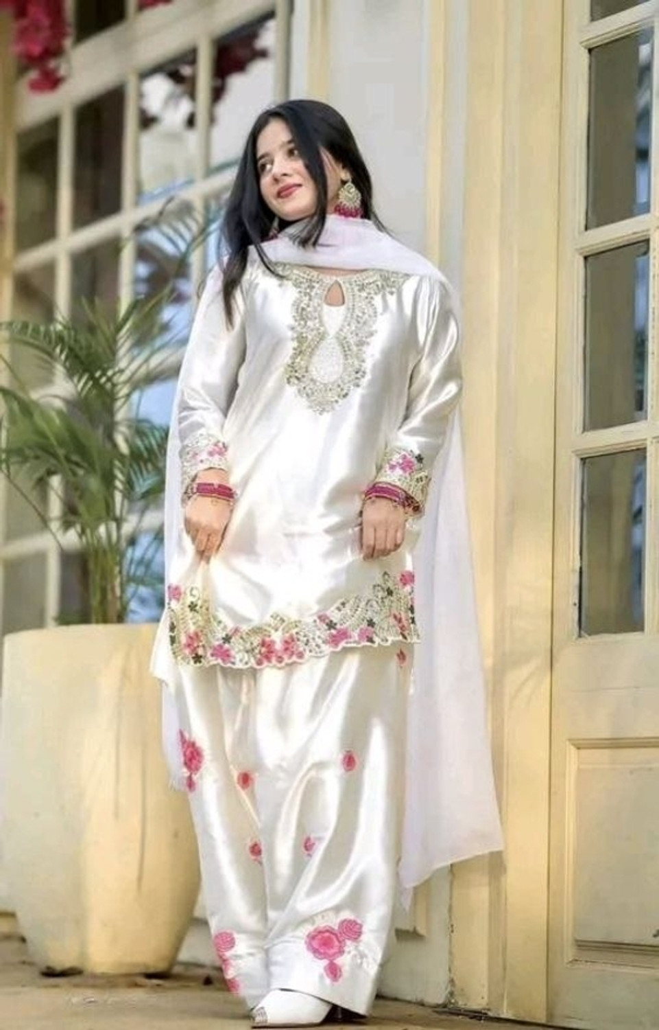 Image of TEAL TITALI Embroidered Kurta, Patiala & Dupatta Set