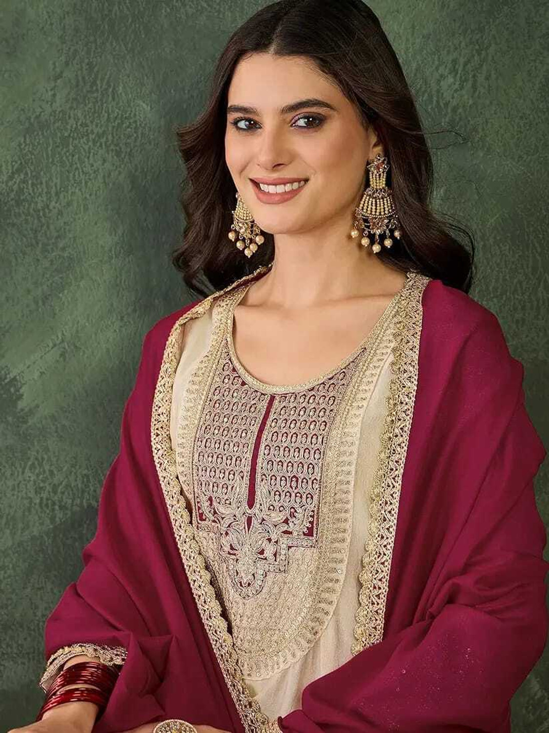 Image of ShreyaFashion Embroidered Anarkali Kurta, Bottom & Dupatta Set