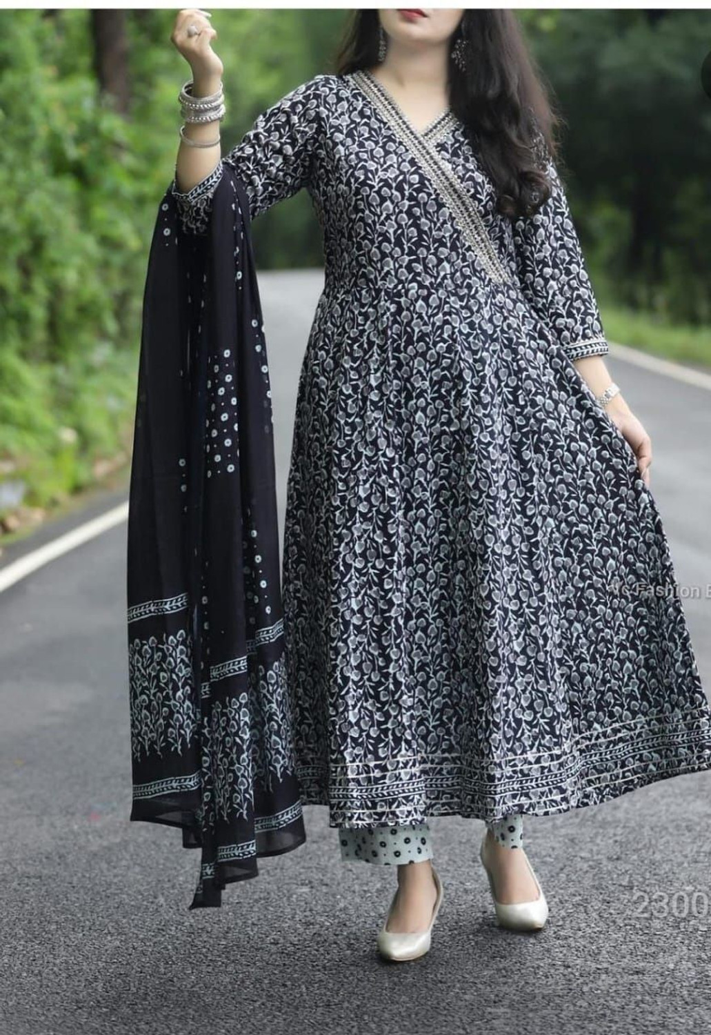 Image of KALYAN ENTERPRISES Printed Anarkali Kurta, Bottom & Dupatta Set