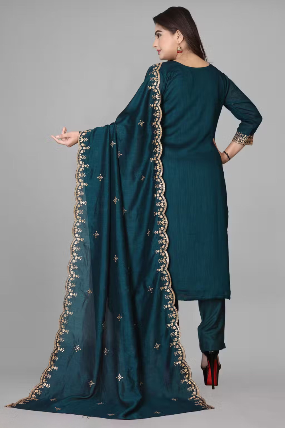 Image of ANERITEXARC Embroidered Kurta, Trouser /Pant & Dupatta Set
