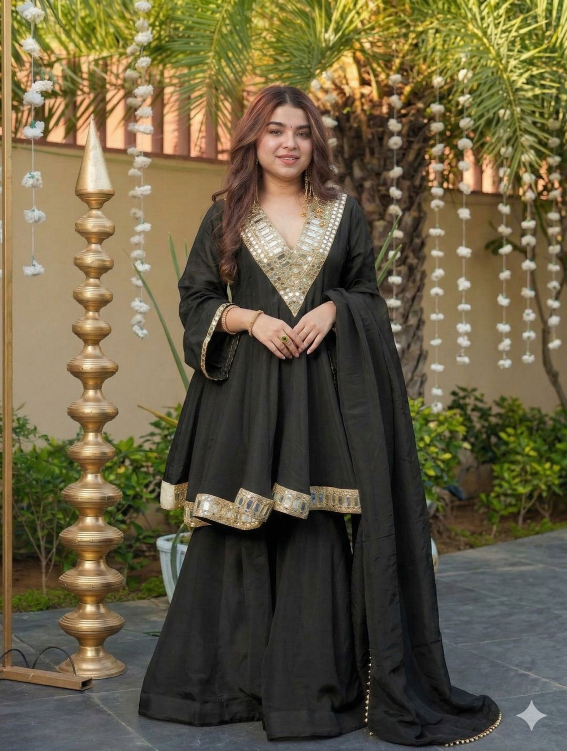 Image of BE IN TEXO FAB Embroidered Kurta, Sharara & Dupatta Set
