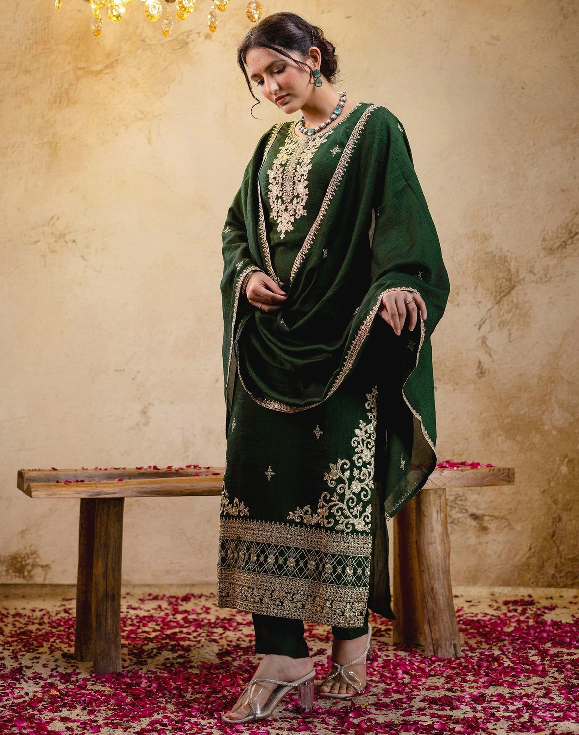 Image of Tasrika Embroidered Kurta, Trouser /Pant & Dupatta Set