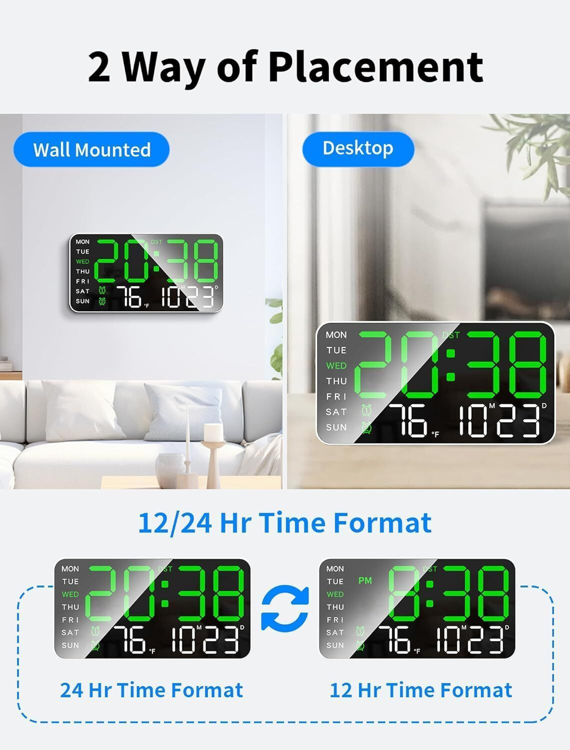 Image of AADGEX Digital Green White Clock