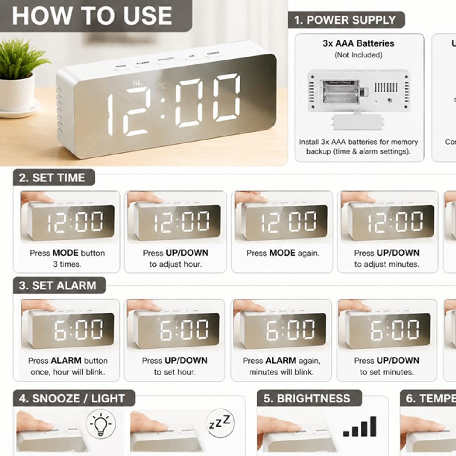 Image of GOTHI ENTERPRISES Digital Mirror LED Alarm Clock with Temperature Display Stylish Table Clock Sand Clock