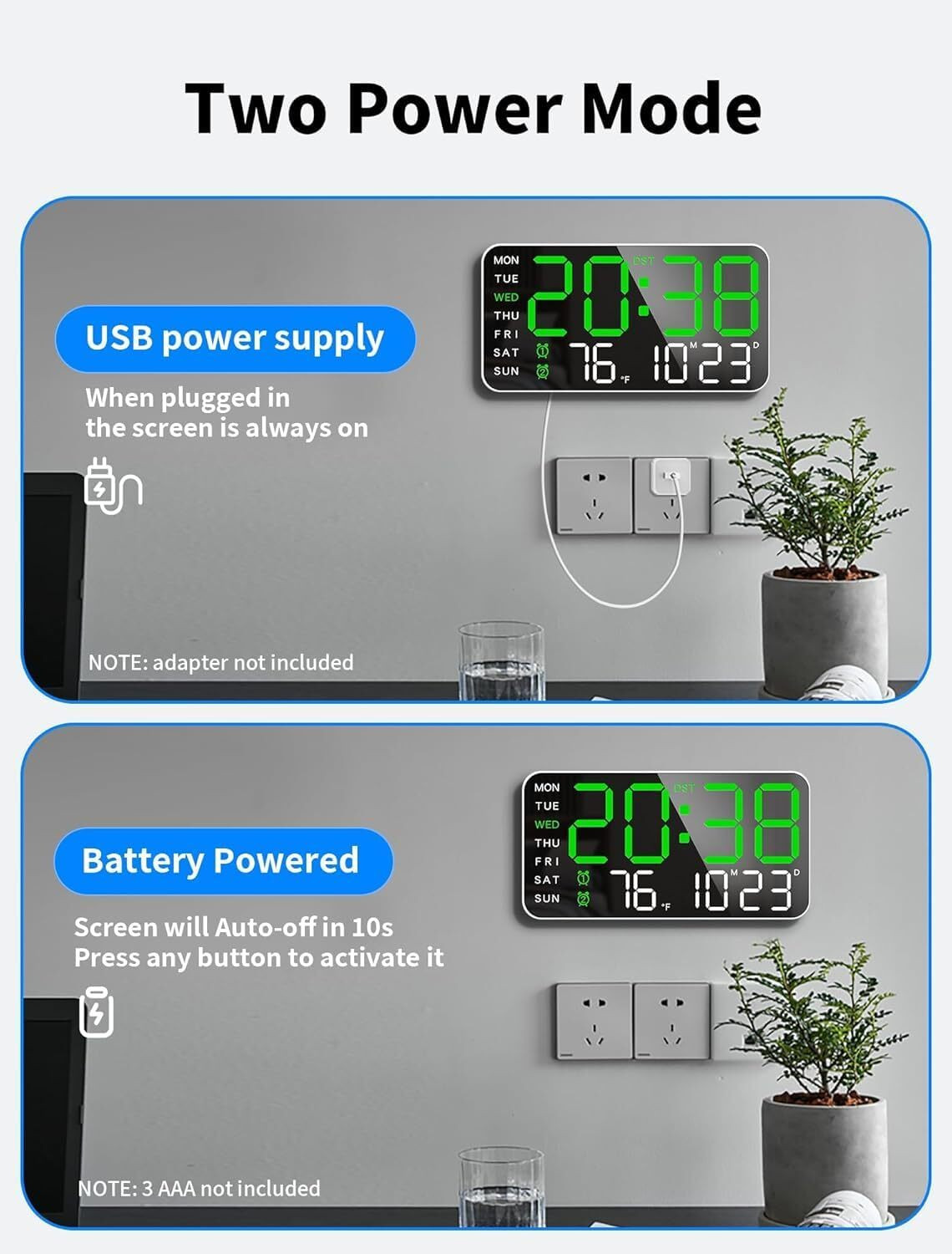 Image of AADGEX Digital Green White Clock