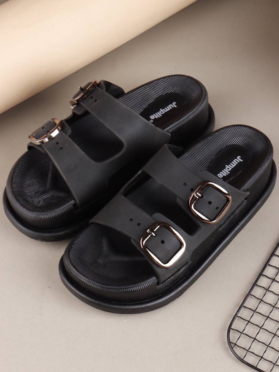 JUMPLITE Women Sandal (Black , 8)
