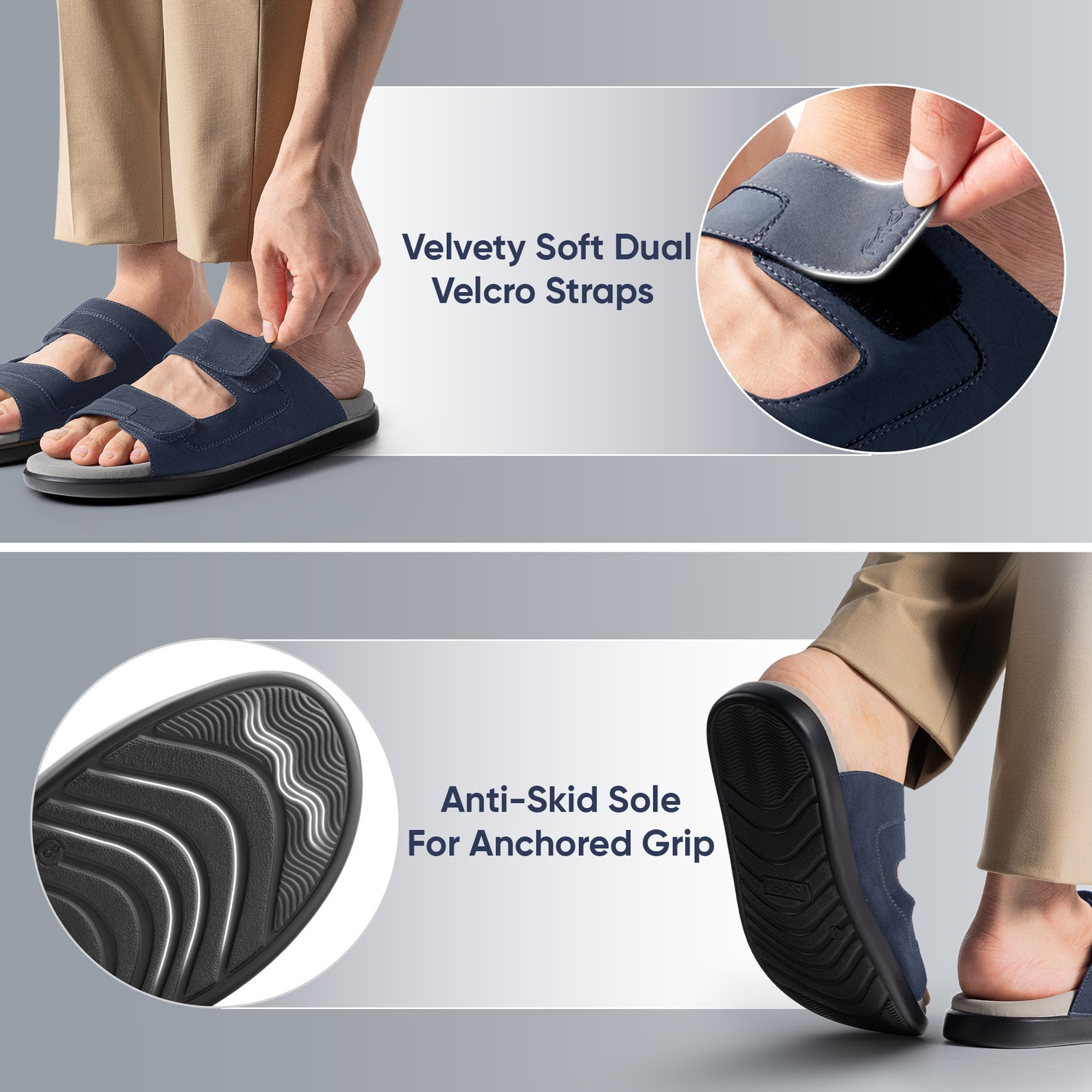 Image of Frido Comfort Dual Strap Footwear With Bounce Back Cushioned Footbed Adjustable Velcro Men Casual