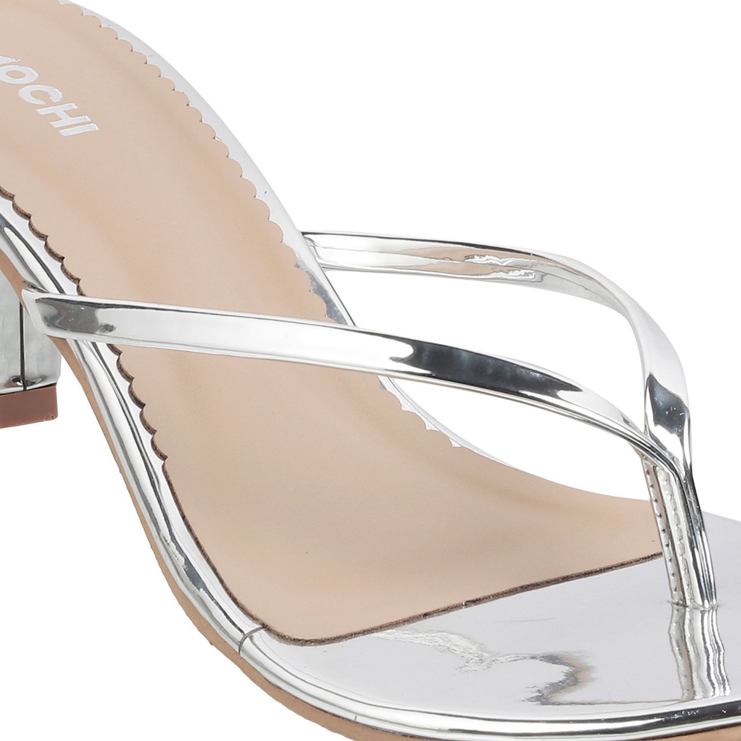 Image of MOCHI Women Silver-TonedKitten Heels Sandal (Silver, 7)