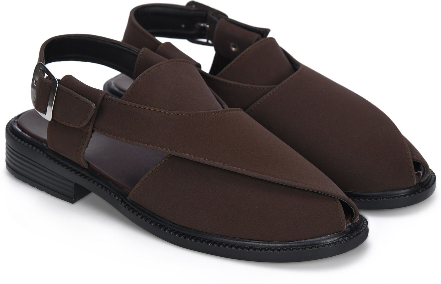 Image of Stepsoft Suede Peshawari Sandal Buckle Closure Festive Ethnic Comfort Wear Men Sandals