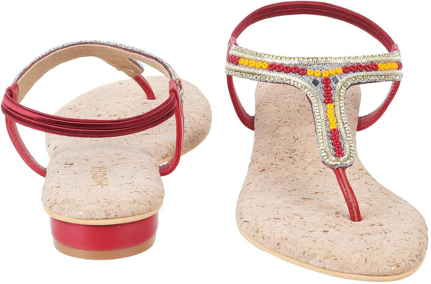 Image of MOCHI EmbellishedT-StrapFlatsWithBackstrap Women Heels