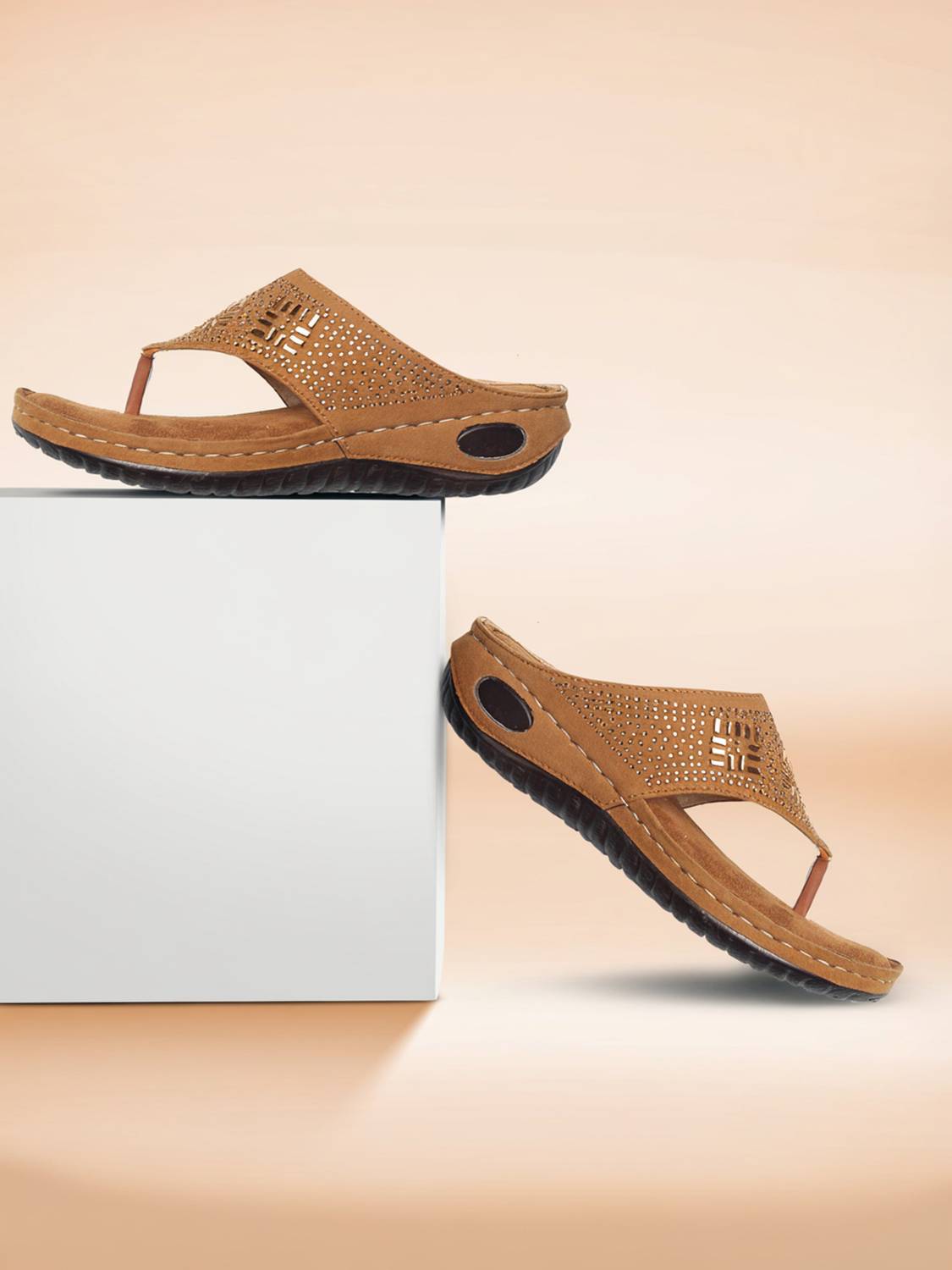TRASE Women Soft Ortho Flats Sandal (Tan , 8)
