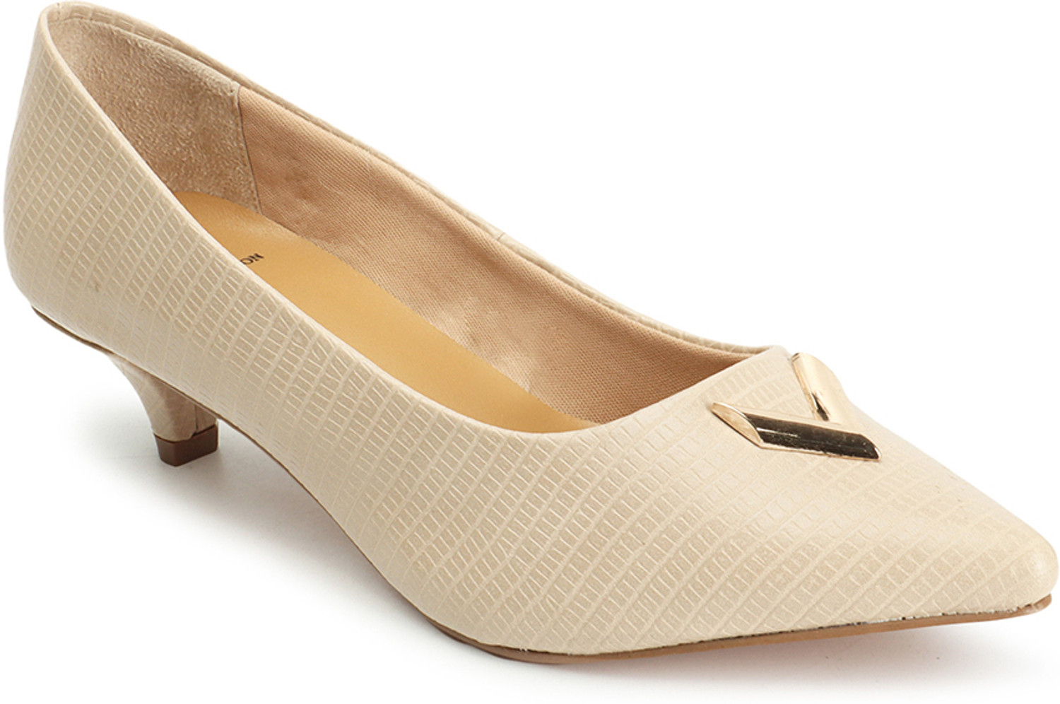 Image of CARLTON LONDON Women Women's Textured Pointed Toe Block Heel Pumps Heels Sandal (Beige, 4)