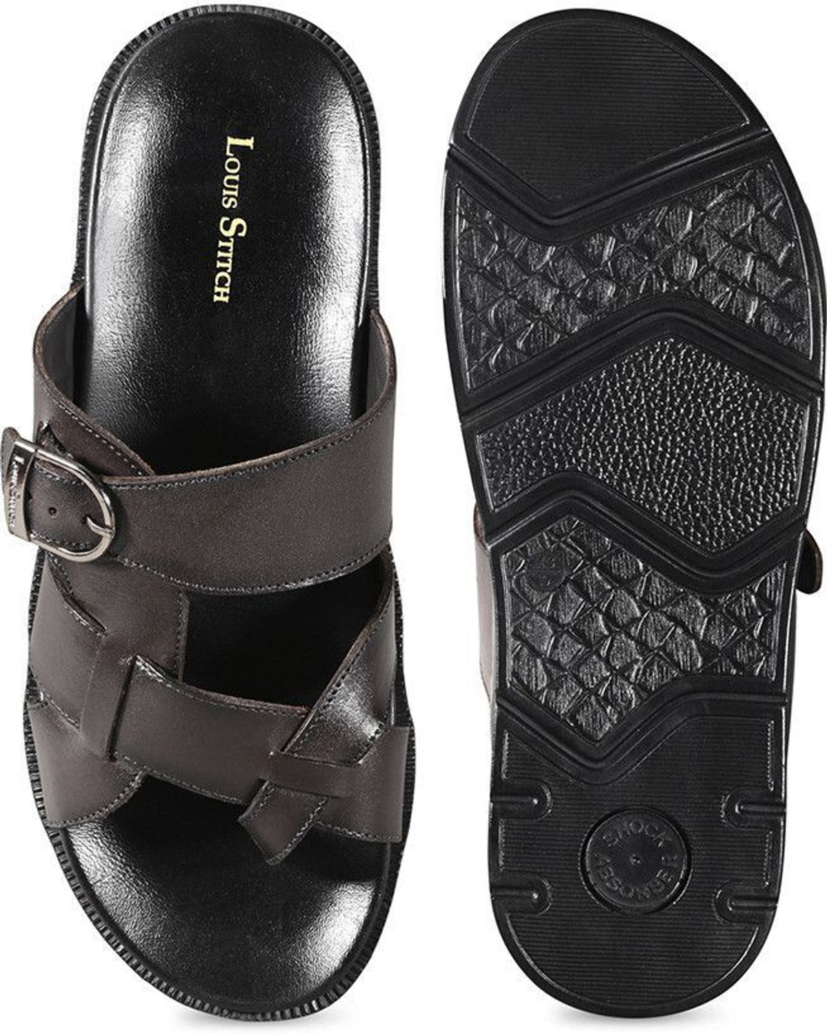 Image of LOUIS STITCH Brown Lightweight Open Toe Kohlapuri Style Leather Sandals Men Sandals