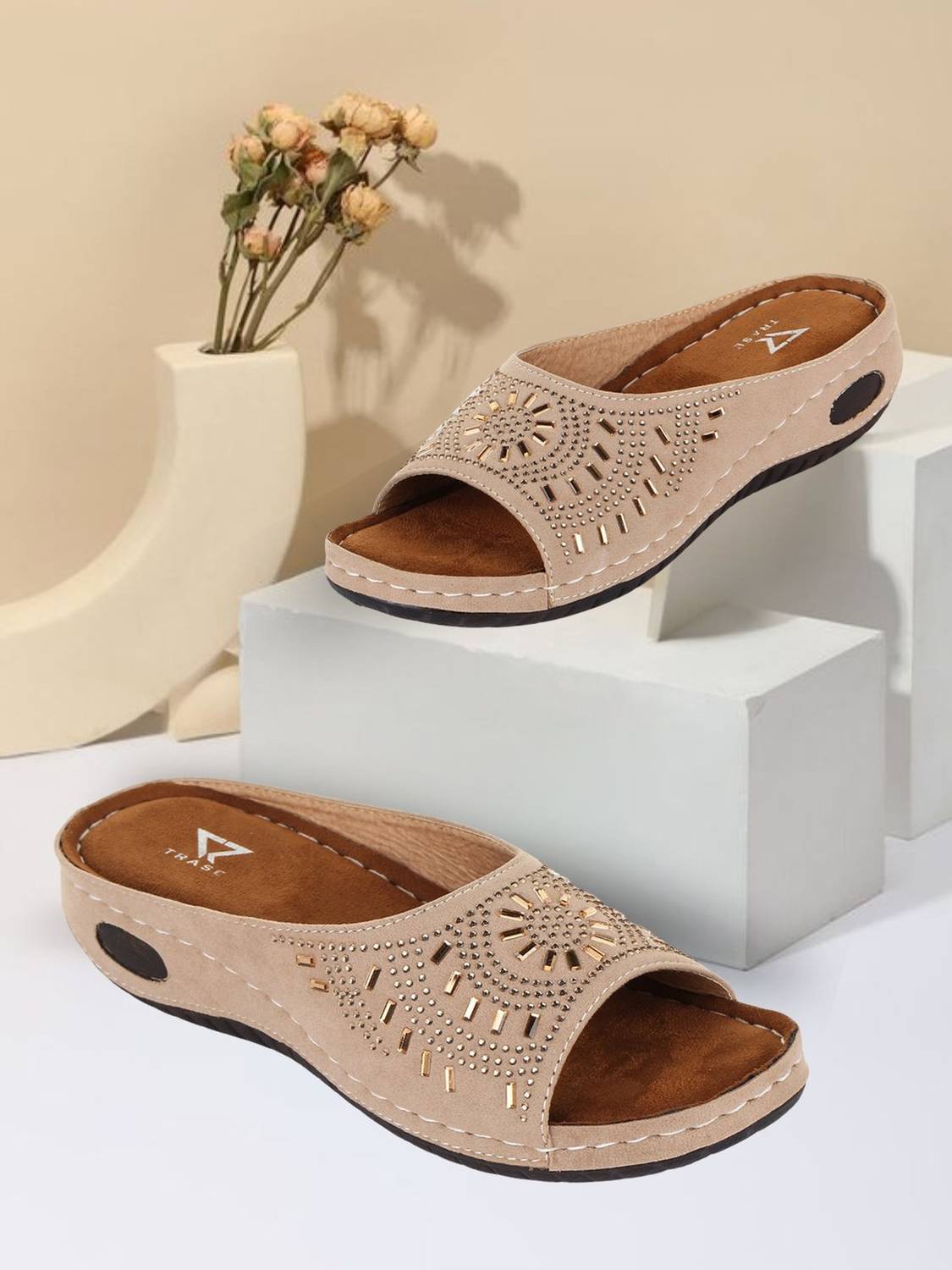 TRASE Women Soft Ortho Flats Sandal (Beige , 4)