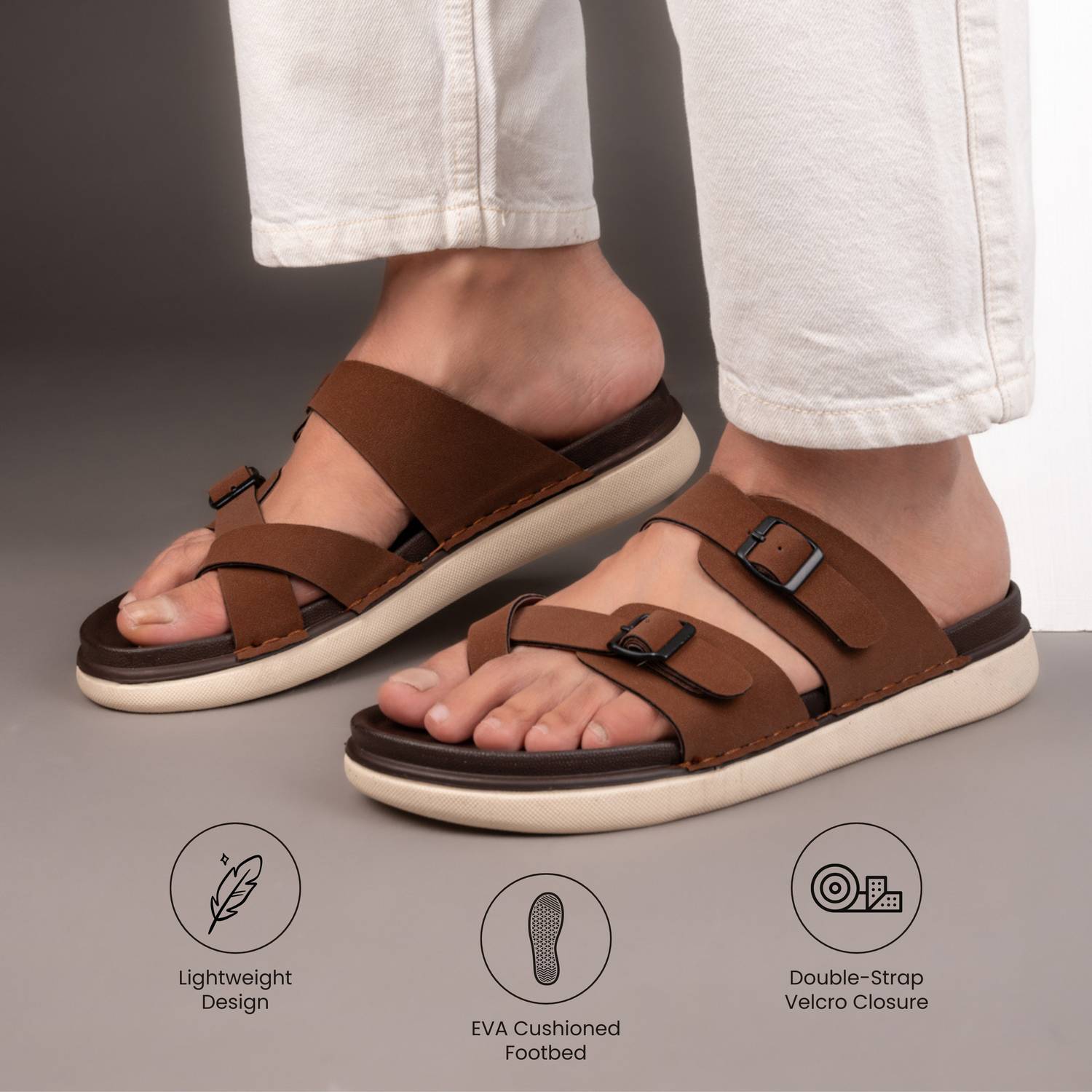 VEEFOX Men Brown Sandals - Image 3