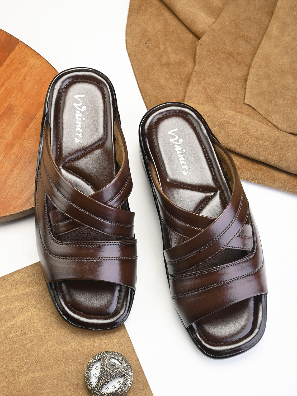 WAINERS Cultural Comfort Leather Slipper's | Daily Casual Wear | Ethnic | Formal | Men Sandals