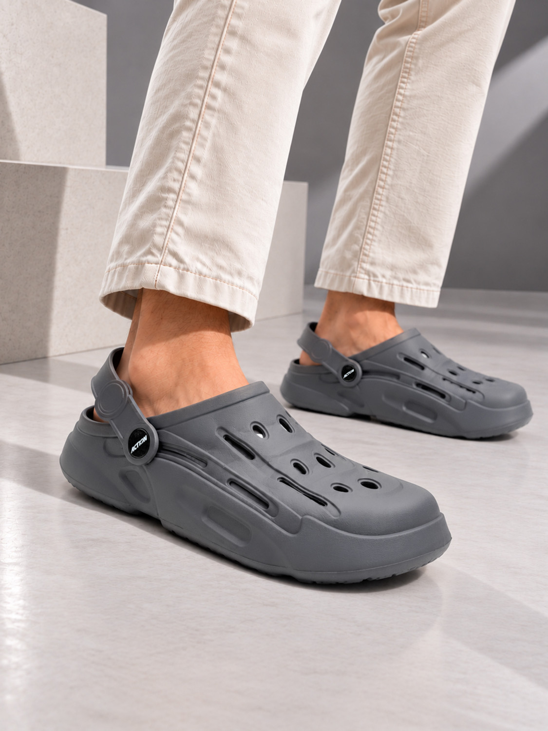 Image of action Men COOL-1001 Trendy Comfortable Lightweight Breathable Casual Slip-On Sandal (Grey, 6)