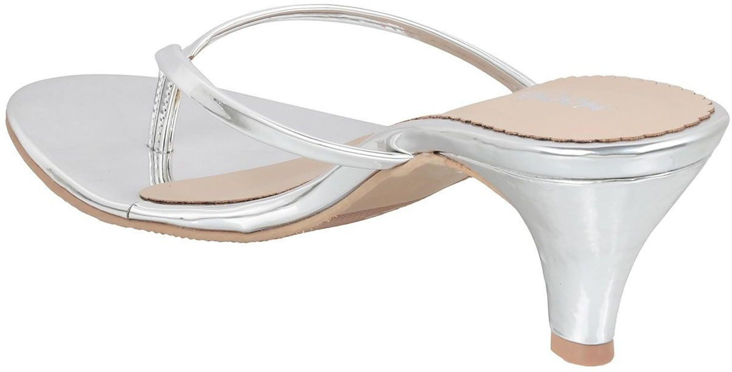 Image of MOCHI Women Silver-TonedKitten Heels Sandal (Silver, 7)