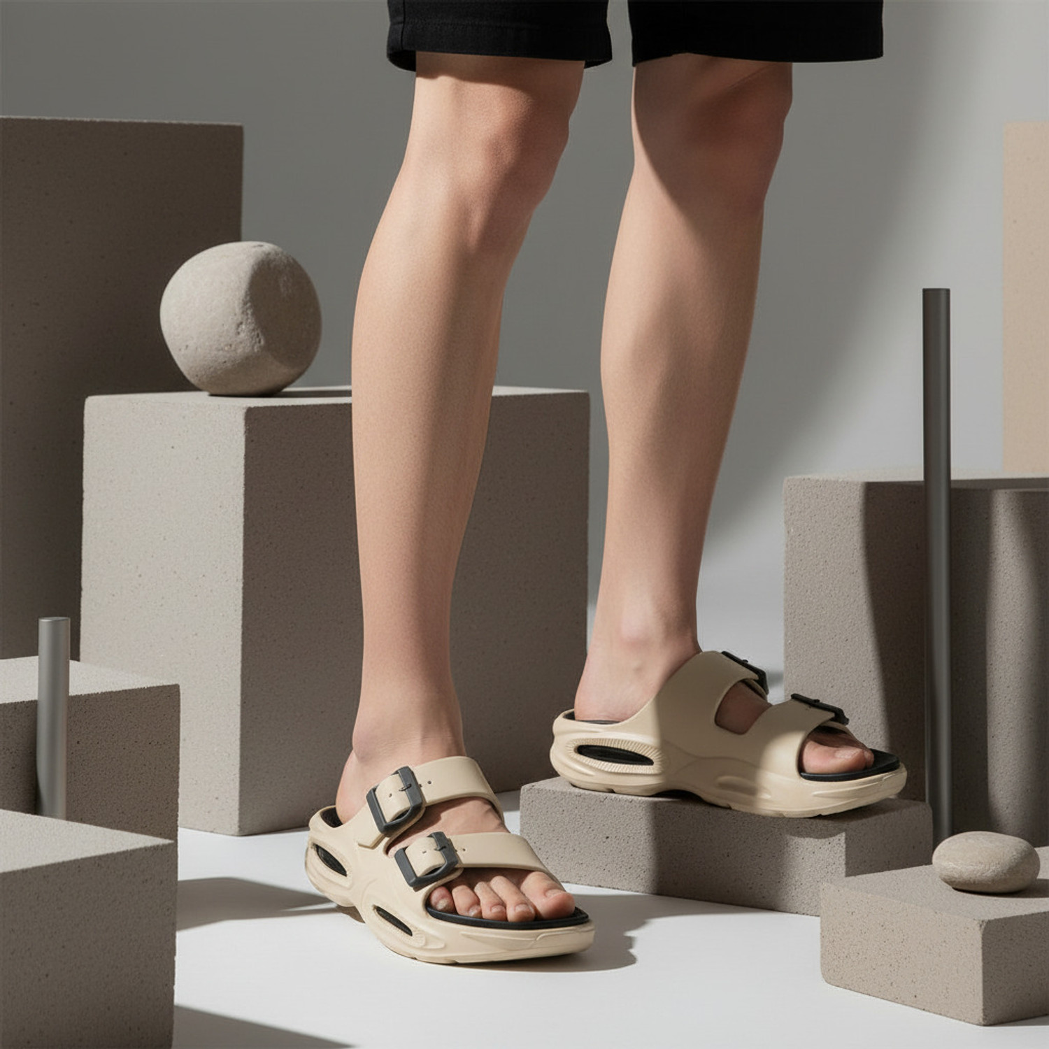 Image of Smoothlite Soft EVA Double Strap Sandals|Adjustable Buckle|Lightweight Anti-Slip Sandals Men Flats