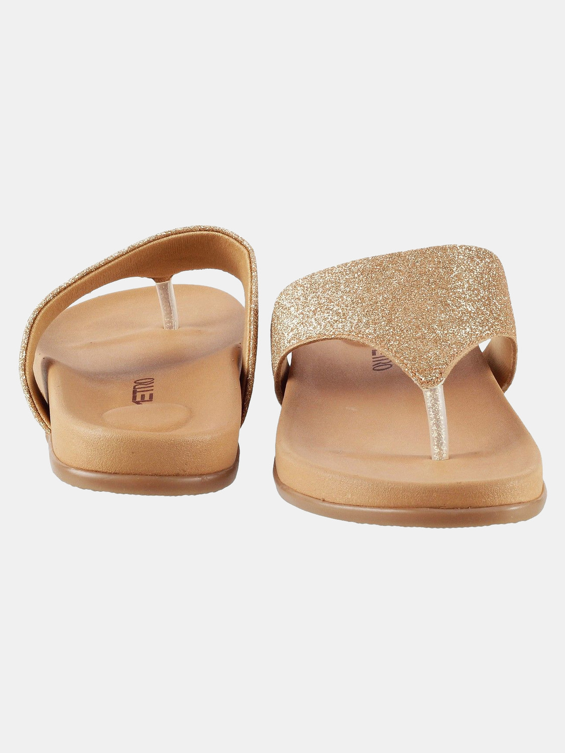 Image of METRO Gold-TonedTexturedT-Strap Women Flats