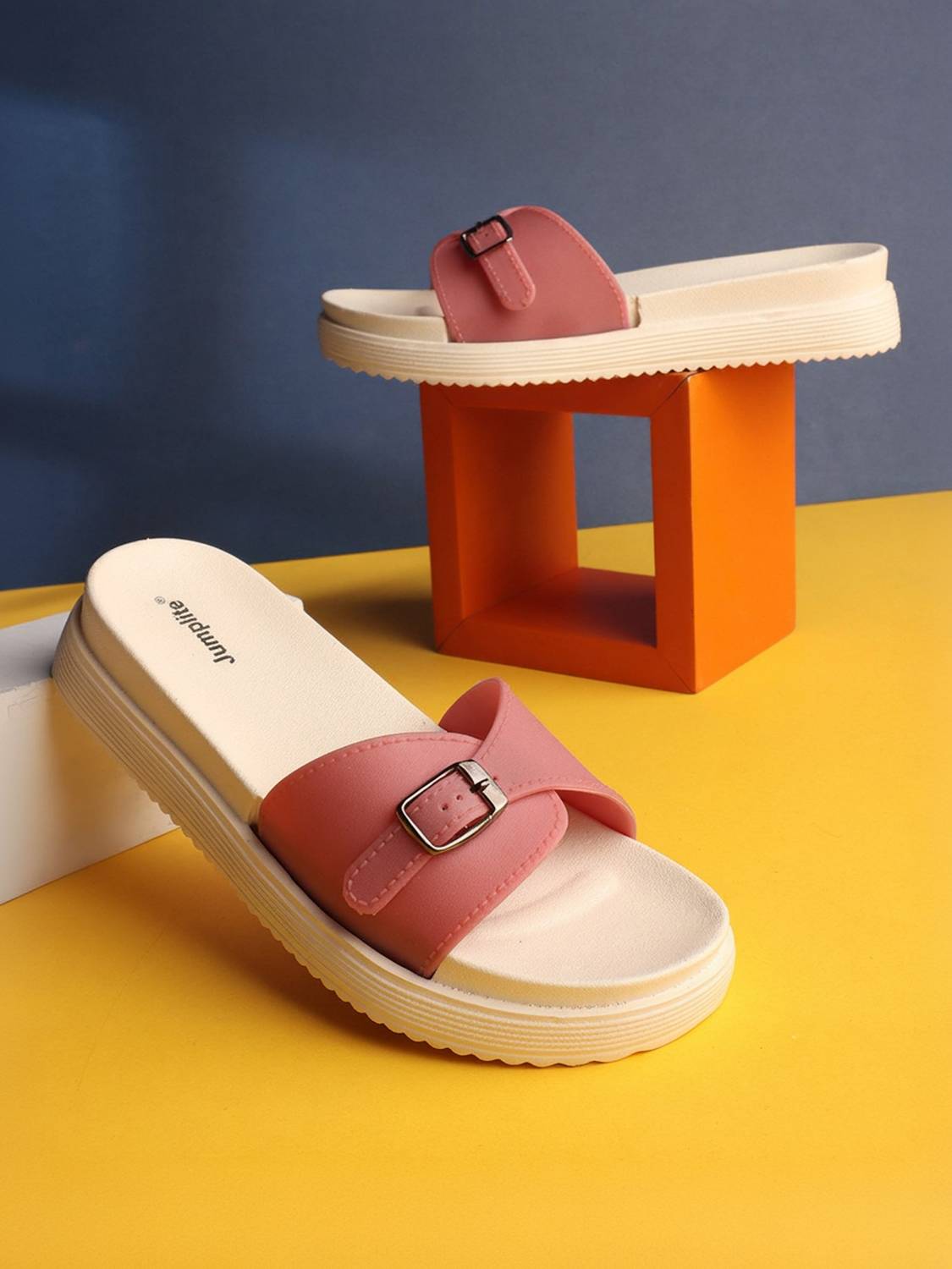JUMPLITE Women Casual Sandal (Beige, Pink , 6)