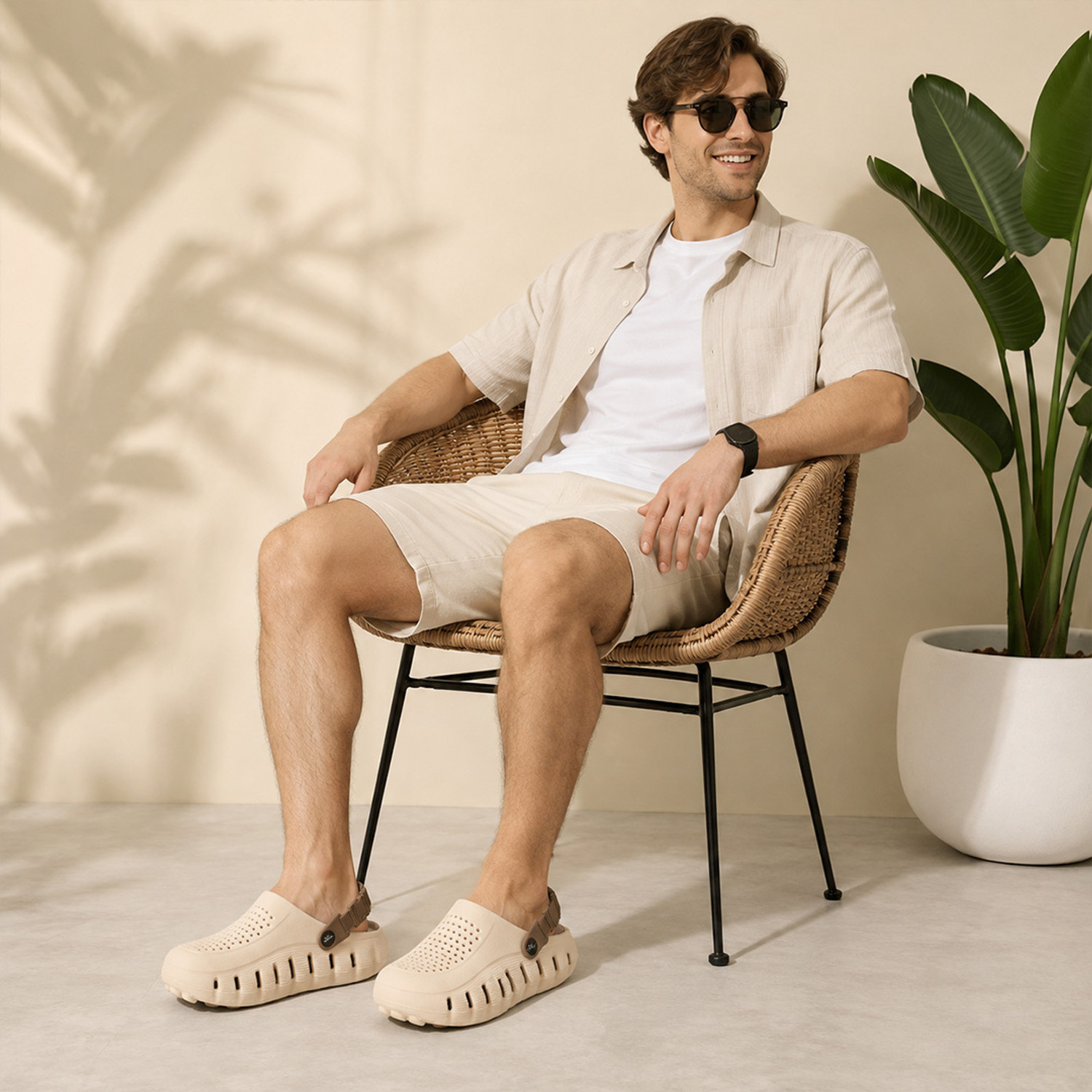 Image of BERSACHE Men Flats Sandal (Beige, 7)