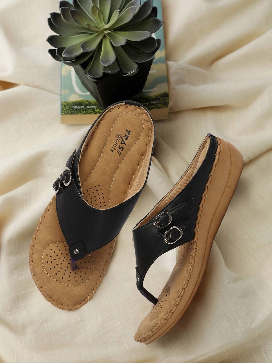TRASE Women Soft Doctor Wedges Sandal (Black , 9)