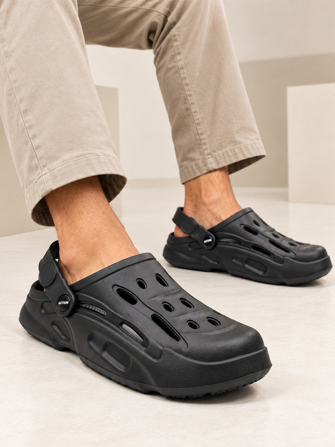 Image of action Men COOL-1001 Trendy Comfortable Lightweight Breathable Casual Slip-On Sandal (Black, 6)