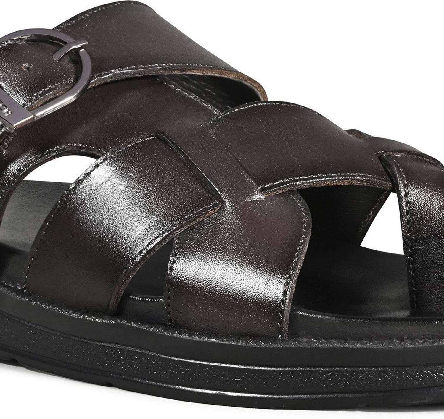 Image of LOUIS STITCH Brown Lightweight Open Toe Kohlapuri Style Leather Sandals Men Sandals
