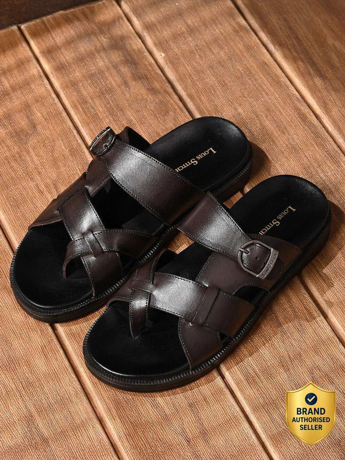Image of LOUIS STITCH Brown Lightweight Open Toe Kohlapuri Style Leather Sandals Men Sandals