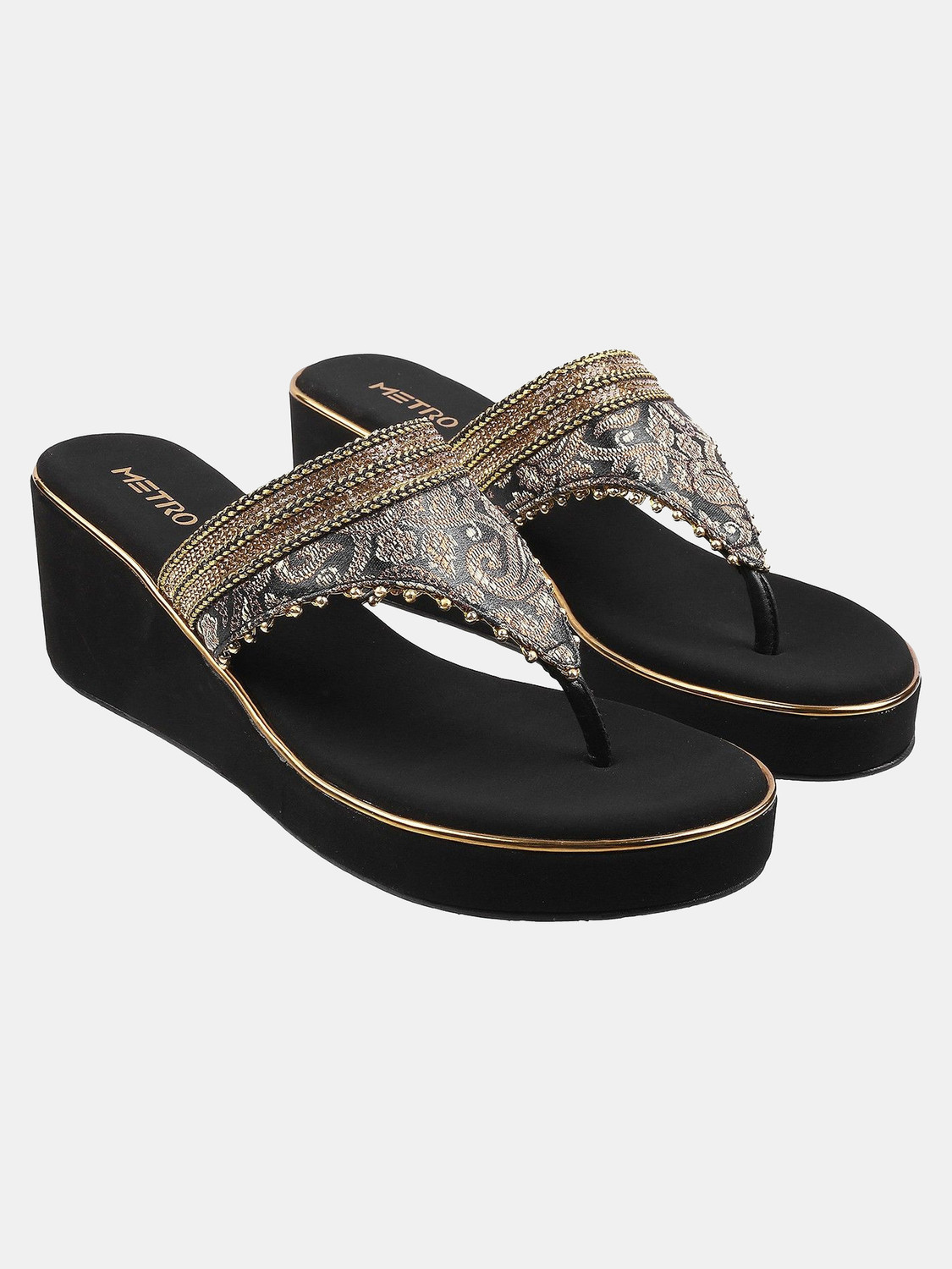 Image of METRO Women Wedges Sandal (Black, 7)