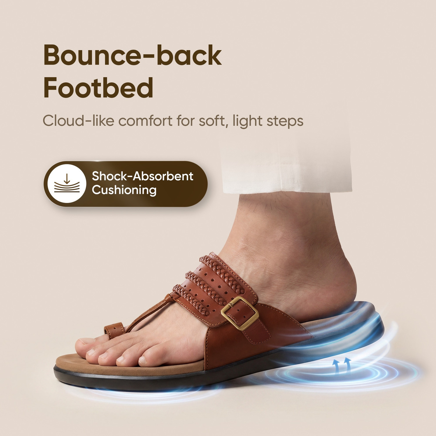 Image of Frido Puneri Arch Comfort Sandal | Leather Chappal with Built-In Arch Support, Cushion Men Flats