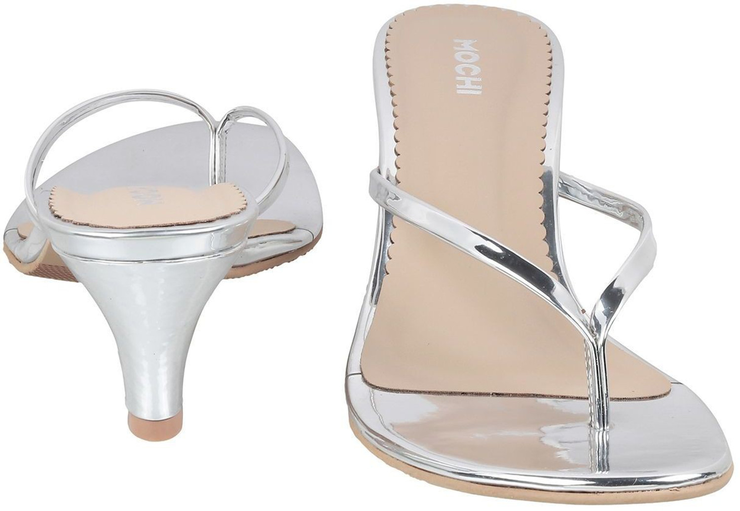 Image of MOCHI Women Silver-TonedKitten Heels Sandal (Silver, 7)