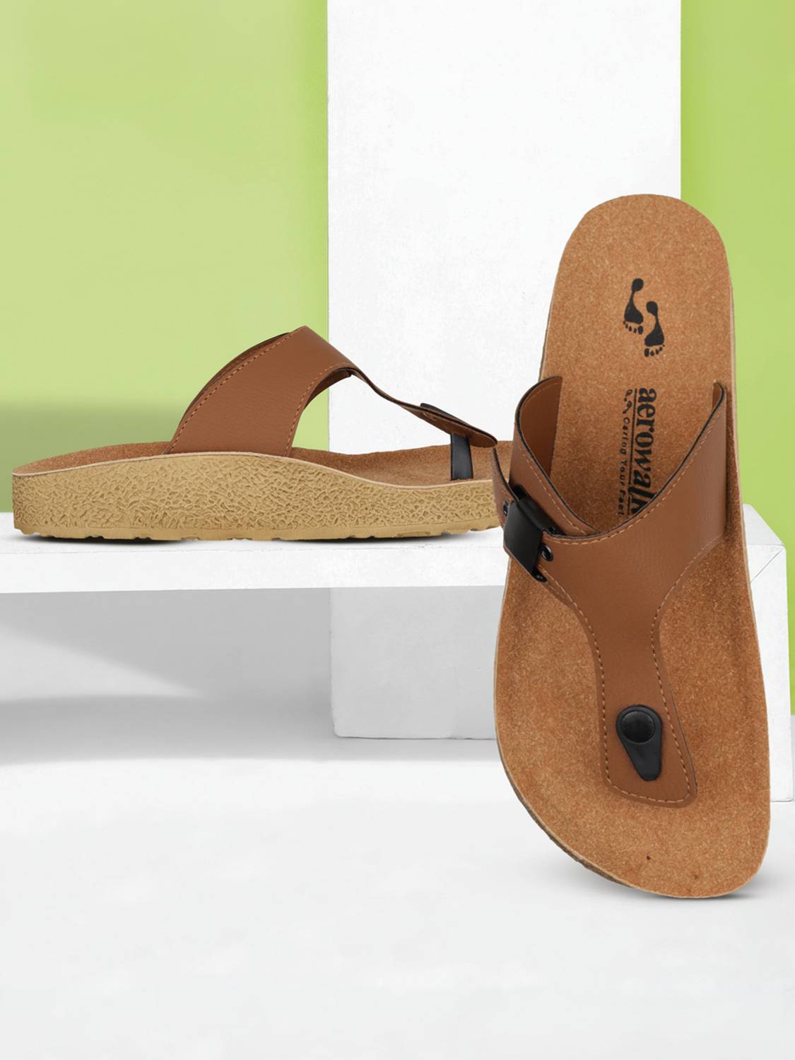 AEROWALK Women Flats Sandal (Tan , 6)