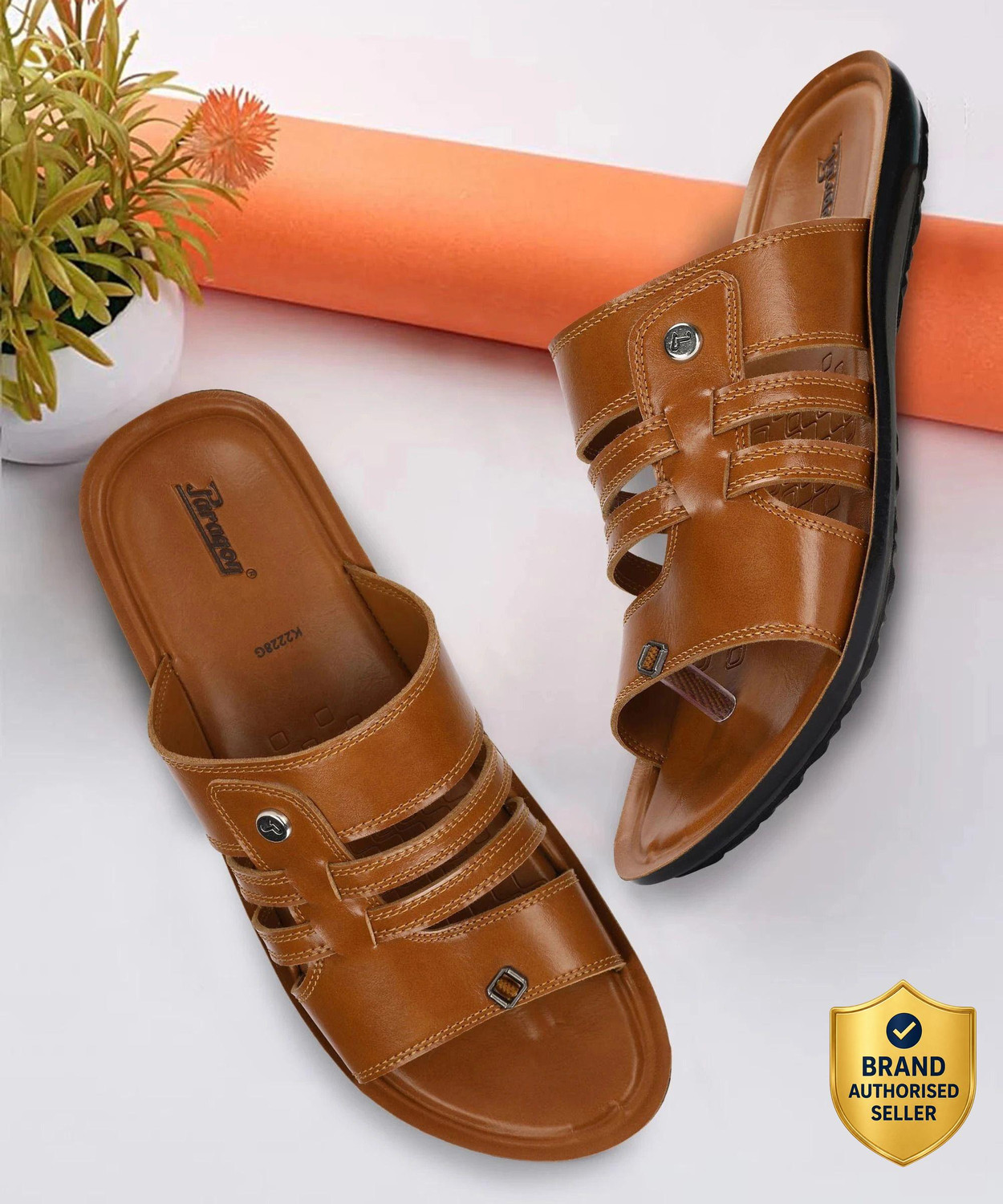 Paragon PUK2228G Slip-on Tan Sandals | Comfortable Sole & Durable Men Sandals