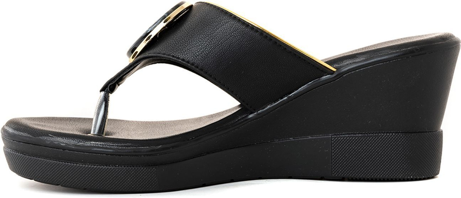 Image of Khadim's Women Lightweight Comfort Extra Soft Trendy Premium Stylish Wedges Sandal (Black, 7)
